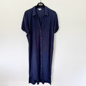 James Perse Dress Womens Size 4 Blue Shirt Dress Short Sleeve Button Down Collar